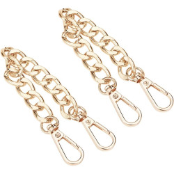 PH PandaHall Purse Extender, 2 Pack 7.8 Inch Golden Aluminum Bag Flat Chain Strap with Alloy Swivel Clasps Handbag Chain Straps Metal Bag Strap Replacement Purse Clutches Handles
