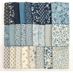 10 Fat Quarters - French General by Moda France Sacre Bleu Floral Flowers Blue Cream Classic Reproduction Quilter's Cotton Fabric Bundle (M226.18)