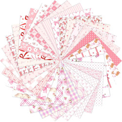 Tatuo 30 Pcs 10 Quilting Cotton Fabric Squares Floral Precut Fabric Square Sheets for Sewing Scrapbooking DIY Craft Patchwork(Pink Bow Pattern)