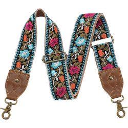 Nefelibata Purse Strap-2"Crazy Horse Leather Bag Strap Adjustable Replacement,Retro Jacquard Embroidery Crossbody Straps