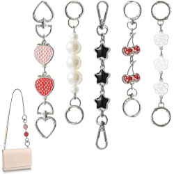 Chewarelly 5Pcs Purse Extender Chain Bag Strap Extension Replacement for Women, Girl Purse Bag Making Supplies(Strawberry Flower Star Cherry Pearl with Silver Buckle)