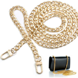 CooBigo 47" Gold Purse Chain Strap Metal Shoulder Crossbody Replacement Bag Chain with Metal Buckles, Flat Chain Strap for Purse Handbag