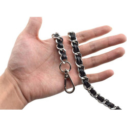 HAHIYO Metal Plus Synthetic Leather Purse Chain Strap Length 23.6 Inch Silver Black for Shoulder Cross Body Sling Purse Handbag Clutch Replacement Comfortable 0.47 Inch Wide 5mm Extra Thick 1 Pack