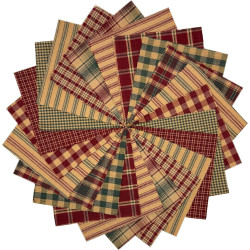 40 Rustic Christmas Charm Pack, 6 inch Precut Cotton Homespun Red Green Fabric Squares by JCS