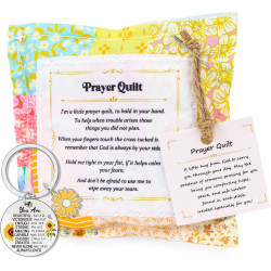 Christian Prayer Quilt with Cross Inside - Religious Prayer Quilt Squares Pocket Sunflower Keychains Christian Gifts for Women Grief Comfort Sympathy Faith-Based Healing Thoughtful Serenity Gift
