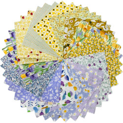Vintage Floral Precut Fabric Squares 10x10, Purple Yellow Layer Cake Fabric for Quilting 10 inch, Pre-Cut Quilt Squares for Sewing DIY Patchwork Crafting (42Pcs)