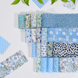40 PCS 2.56'' x 19.6'' Sewing Fabric Rectangles, 100% Cotton Fat Quarter Floral Printed Precut Fabric, for DIY Patchwork, Sewing, Quilting, Crafting, Patchwork Cushions (Floral Blue)