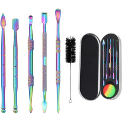 Yullmu 5-Piece Wax Carving Tool Rainbow Stainless Steel Tools with 5ml Silicone Container and 1 Cleaning Brush