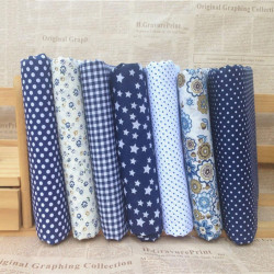 Cotton Fabric Squares for Quilting, 10 x 10 inches, 7 Pieces, Floral Dot Pattern (Dark Blue)