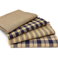Set of 4 Fat Quarters, Heritage Navy Blue Assorted Plaid Gingham Homespun Cotton Fabric Bundle by JCS