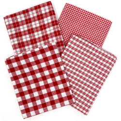 Set of 4 Fat Quarters, Perfect Red & White Assorted Plaid Gingham Homespun Cotton Fabric Bundle by JCS