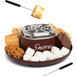 Nostalgia Tabletop Indoor Electric S'mores Maker - Smores Kit With Marshmallow Roasting Sticks and 4 Trays for Graham Crackers, Chocolate, and Marshmallows - Movie Night Supplies - Brown