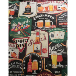 Sports Bar with Games and Drinks Beverage Black Cotton Fabric Northcott 24991-99