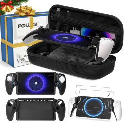Foluck 3 in 1 Accessories Set for PlayStation Portal Remote Player, EVA Carrying Case for PS5 Portal, Soft Silicone Protective Cover Skin, 2pcs Screen Protectors, PlayStation PS Portable Console Case