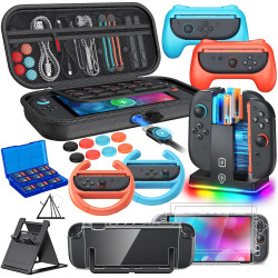 Switch 2 Accessories, [Charge Inside]Case Bundle for Nintendo Switch 2 2025 Console, FYOUNG 23 IN 1 Kit:Carrying Case,Controller Charger,Protective Shell,Grip for Joycon, Steering Wheel for Mario Kart