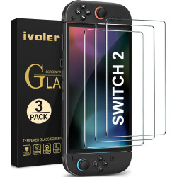 ivoler 3-Pack Screen Protector Tempered Glass for Nintendo Switch 2 Model 2025, Transparent HD Clear Anti-Scratch Screen Protector Accessories for Nintendo Switch 2, [7.9 inch]