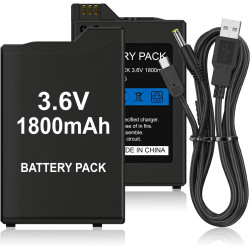 PSP Battery, 2Pcs 3.6v 1800mAh Lithium Polymer Replacement Batteries with USB Charging Cable for PSP 1000 1001, PSP-110 (1002, 1003, 1004, 1005, 1006, 1007, 1008, 1010), PSP Fat Console