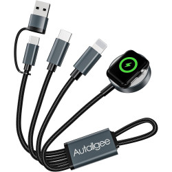 Travel Essentials for Apple Watch Charger,3 in 2 Short USB C Cable for Multi Charging Cable Cord,Vacation Camping RV Essentials Portable Designed for iWatch &iPhone 17-11 -8inch (Black)