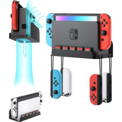 Wall Mount for Nintendo Switch and Switch OLED, Metal Wall Mount Kit Shelf Accessories with 5 Game Card Holders and 4 Joy Con Brackets, Safely Store Switch Console Near or Behind TV, Black