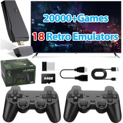 PGYFDAL Upgrade Retro Game Console Stick Built in 20000+ Games with 18 Emulators, 4K HDMI Output Nostalgia Plug & Play Retro Gaming Stick with Dual 2.4G Controllers（64GB）