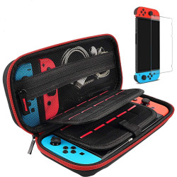 daydayup Switch Case and Tempered Glass Screen Protector Compatible with Nintendo Switch - Deluxe Hard Shell Travel Carrying Case, Pouch for Nintendo Switch Console & Accessories, Streak Red