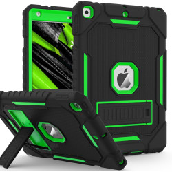 Case for iPad 9th/8th/7th Generation 2021/2020/2019(10.2 inch), Heavy Duty Military Grade Shockproof Rugged Protective 10.2" Cover with Built-in Stand for iPad 9 8 7 Gen (Black+Green)