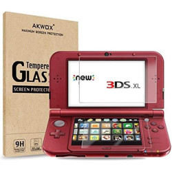 AKWOX (2 in 1) Tempered Glass Screen Protector + HD Clear Crystal PET Screen Protective Filter Compatible with 3DS XL/New 3DS XL